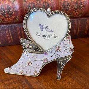 Collette Et Cie Enamel Pink Rhinestone Floral High Heel Heart Photo Frame 3”x3”